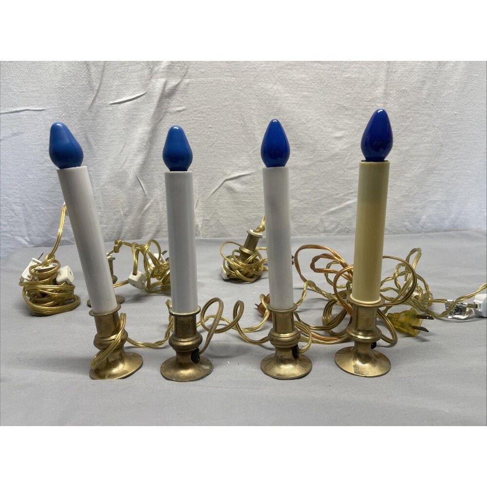 Vintage Lot Of 4 Solid Brass Base Christmas Electric Candle Lights Bulbs Working